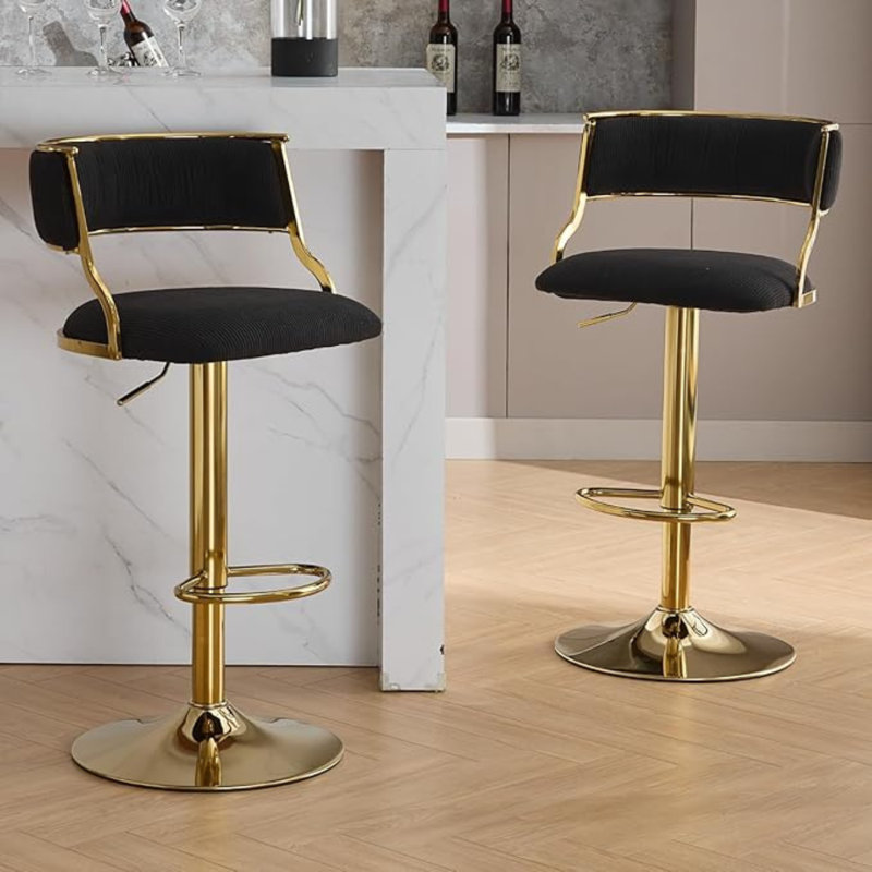 Swivel Upholstered Adjustable Height Counter Bar Stools Velvet Counter Chairs with Curved Chic Hollow Backrest Stools for Kitchen Home Pub Restaurant