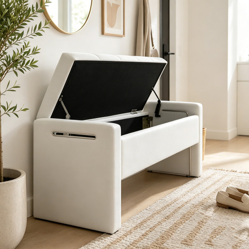 Banc de lit moderne avec rangement, Beige