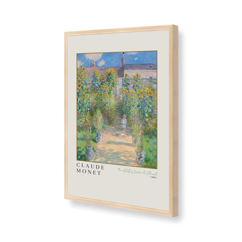 «The Artist's Garden» par Monet, impression v3 dans un cadre doré brossé, 14 po x 11 po, H 17 po x l 13 po, Raw Maple