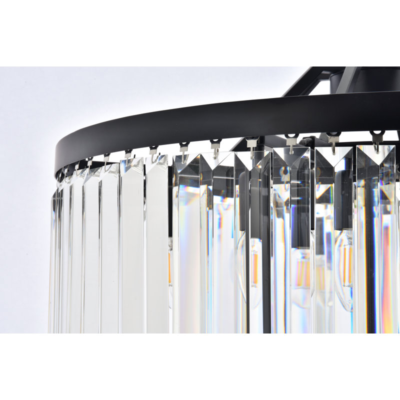 Lustre tambour 8 lumières Dorinda, Noir mat, Transparent