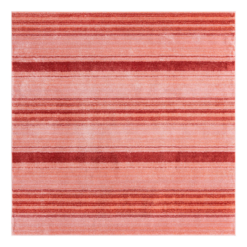 Tapis d'intérieur rayé Hulsey, Red, Carré 9 pi 10 po