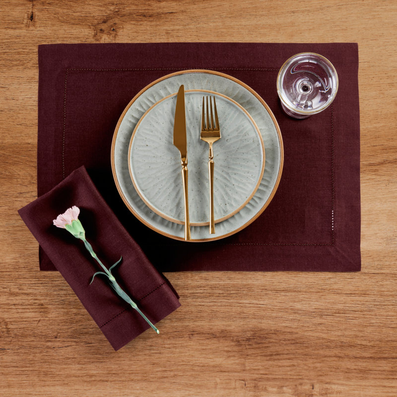 100% Pure Linen Hemstitch Dinner Napkins - Classic Hemstitch, Burgundy