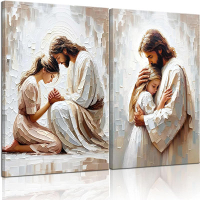 Jesus And Woman Canvas Wall Art Jesus Hugging Girl And Woman Praying Paintings Pictures Wall Decor Set Of 2 Modern Christian Healing Embrace Posters P