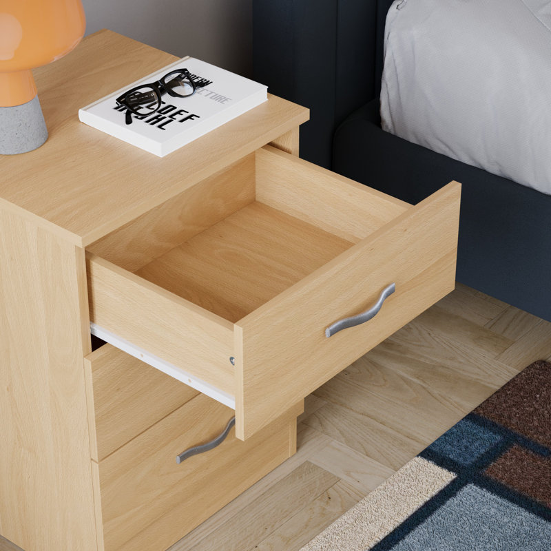 Maybery 3 - Drawer Bedside Table Nightstand, Pine