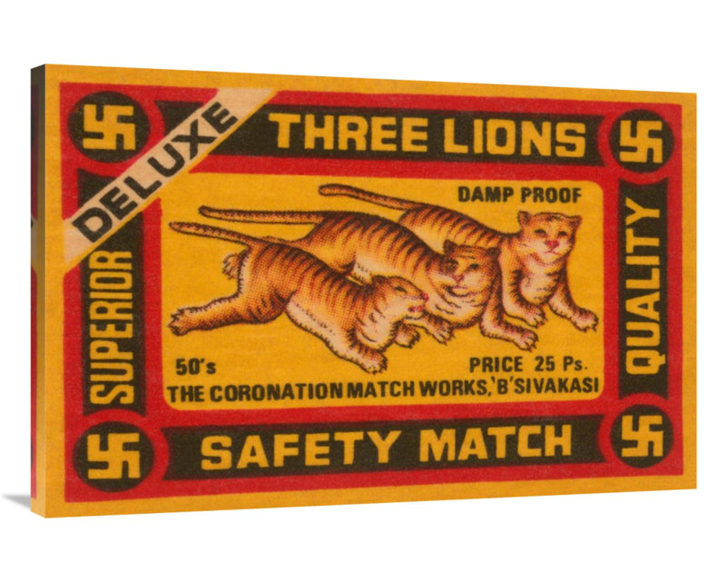 « three lions safety match », affiche rétro, H 20 po x l 30 po x P 1,5 po