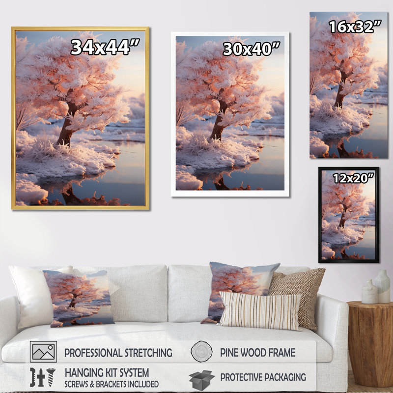 «Winter Landscape Frozen Sunlight III», reproduction sur toile, H 44 po x l 34 po x P 1,5 po, Cadre doré à une seule photo