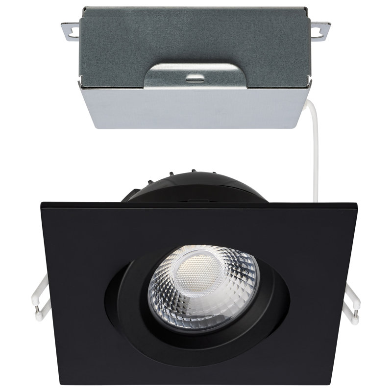 4" Square Adjustable Trim Selectable Colour Temperature Dimmable Air-Tight IC Rated LED Canless Recessed Lighting Kit, Black