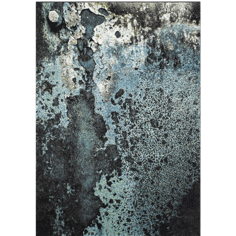 Tapis bleu / gris Power Loom, Rectangle 6 pi 7 po x 9 pi