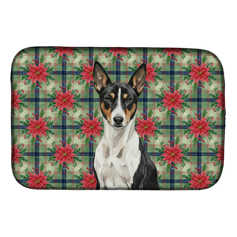 Tapis de séchage noir et blanc Basenji Christmas PoinsettIas, Noir / blanc