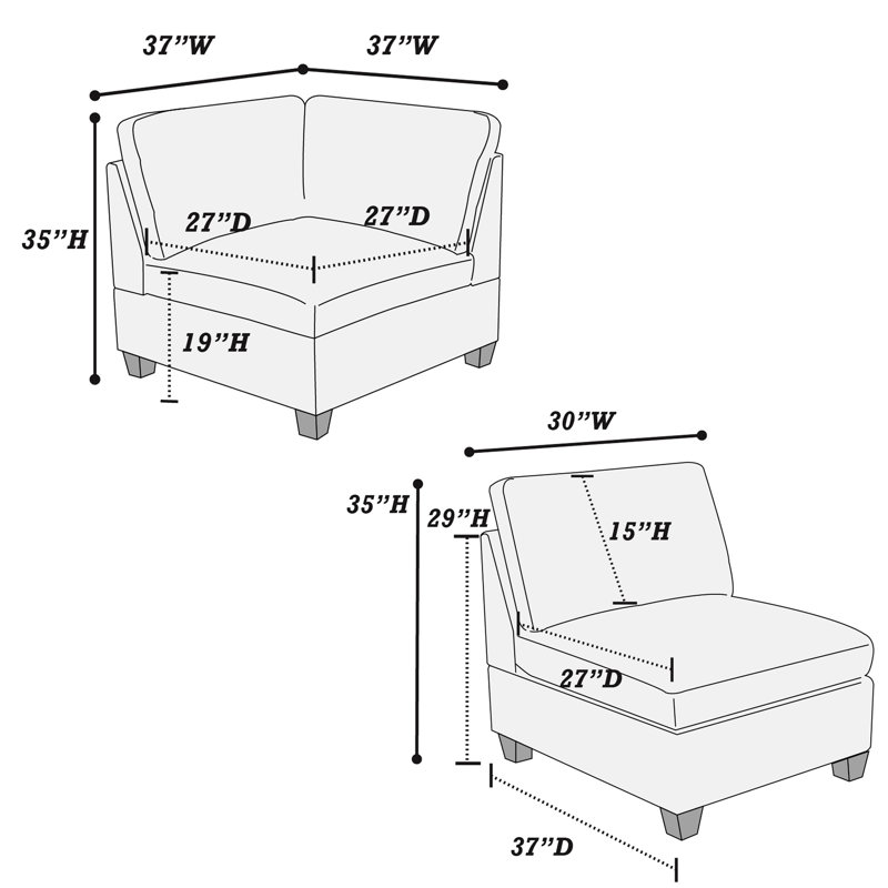 Ensemble modulaire 3 pièces en chenille grise avec dossier coussiné et canapé sans accoudoirs