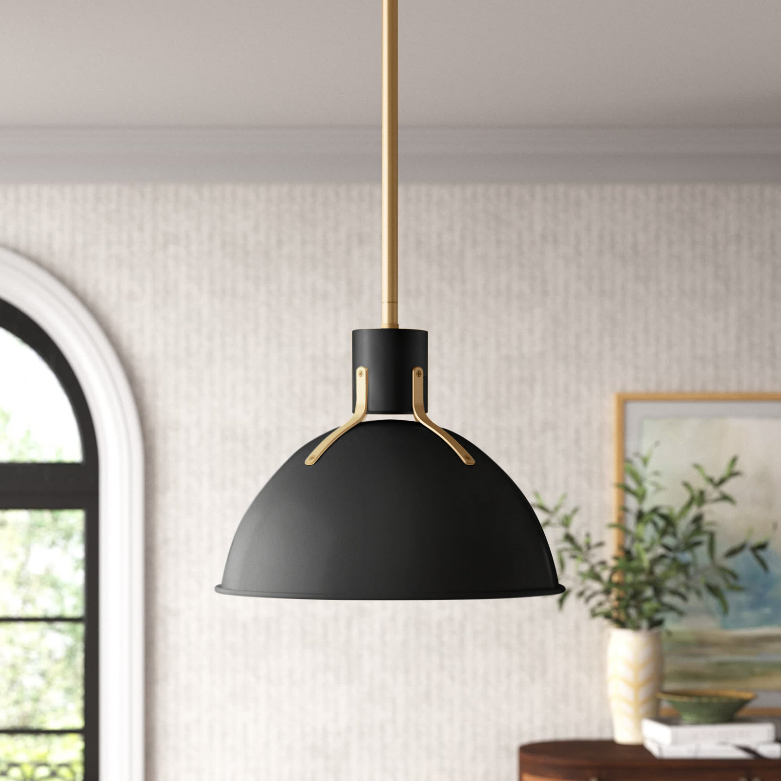 Clendon 1 - Light Single Dome Pendant, Satin Black, 17" H x 20" W x 20" D, Satin Black