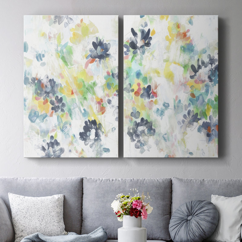 Motif de fleurs murales I - Toile tendue avec châssis de qualité supérieure - Prêt à être accroché, H 12 po x l 16 po