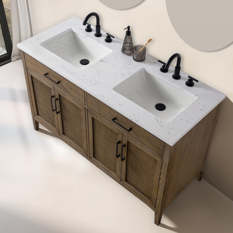 Meuble-lavabo double 54 po avec dessus Sebastiano, Brun antique / cuivre antique
