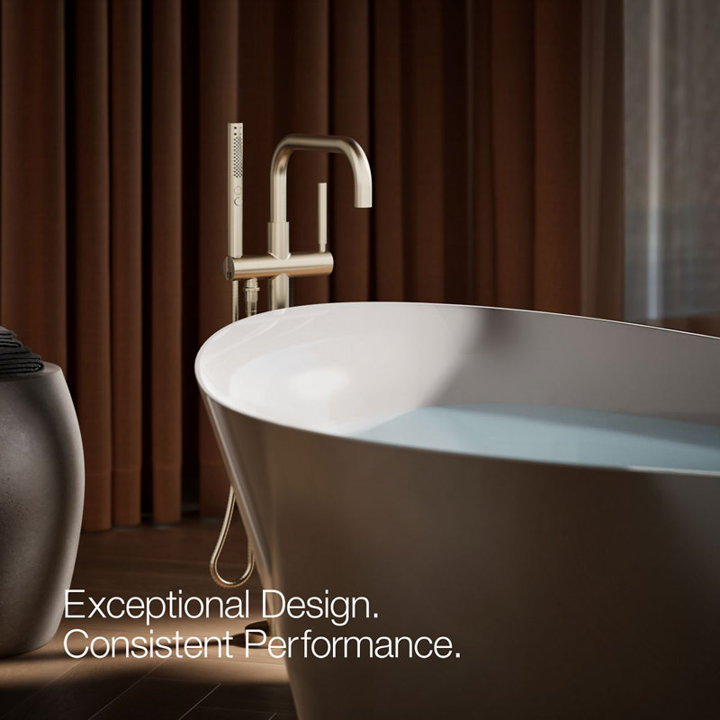 Purist® Floor-Mount Bath Filler Trim with Handshower, Vibrant Brushed Bronze