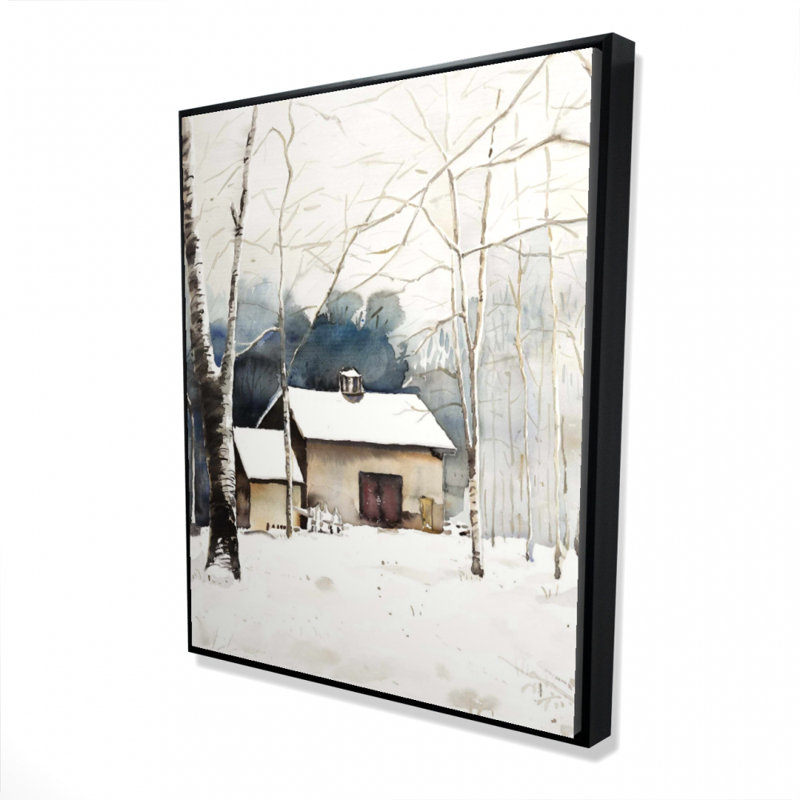 Petite grange d'hiver - Toile encadrée blanche pour la décoration intérieure