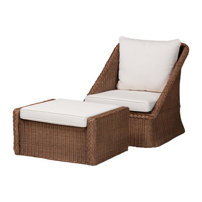 Bali & Pari Derris Bohemian Peanut Brown Braided Rattan 2-Piece Arm Chair And Footstool Set