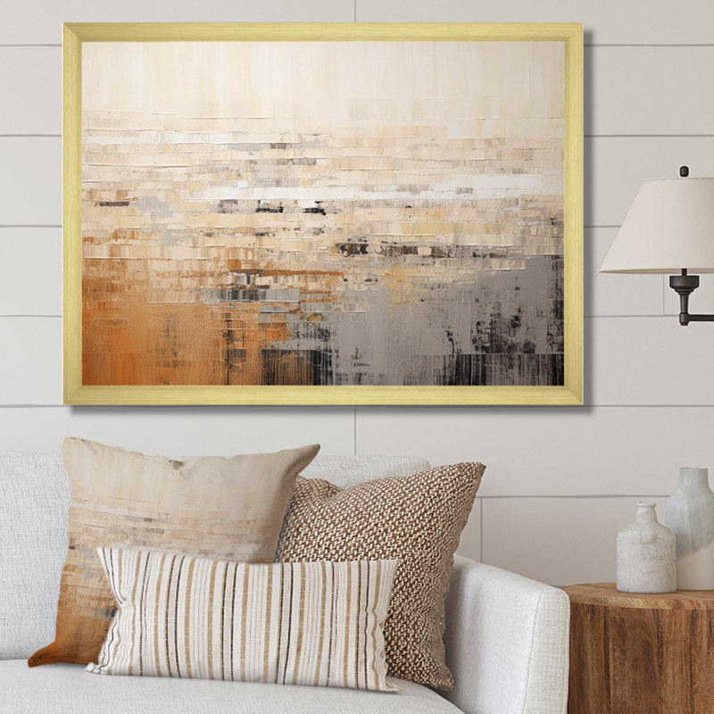 «Darkness Sunrise On Beige Fusion», art mural abstrait, salon, Encadrement doré, H 24 po x l 32 po x P 1 po