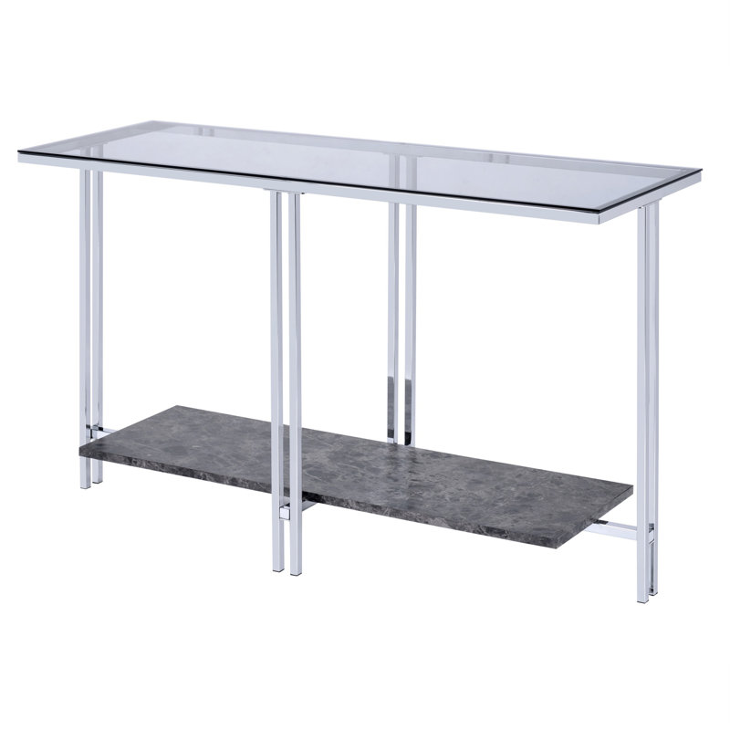 Latoria 48'' Glass Top Console Table with Faux Marble Shelf