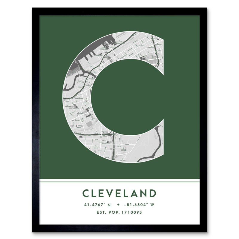Cleveland Ohio United States City Map Green 1 Piece Single Picture Frame Wall Art
