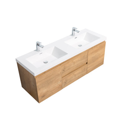 Crotts 59'' Double Bathroom Vanity with Poly Marble Top