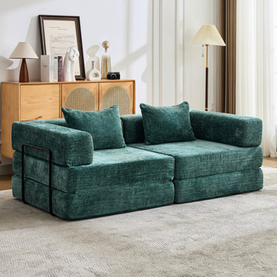 Canapé convertible 2 places foncé, structure de forme fixe, tissu chenille pour regarder la télévision dans la chambre à coucher, pliable, désossé avec un ami