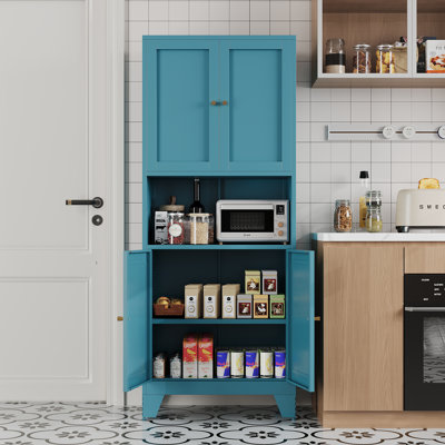  69" Tall Metal Storage Cabinet, Kitchen Pantry with Microwave Stand