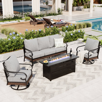 Ensemble de conversation pour 5 personnes avec chaises longues pivotantes et foyer