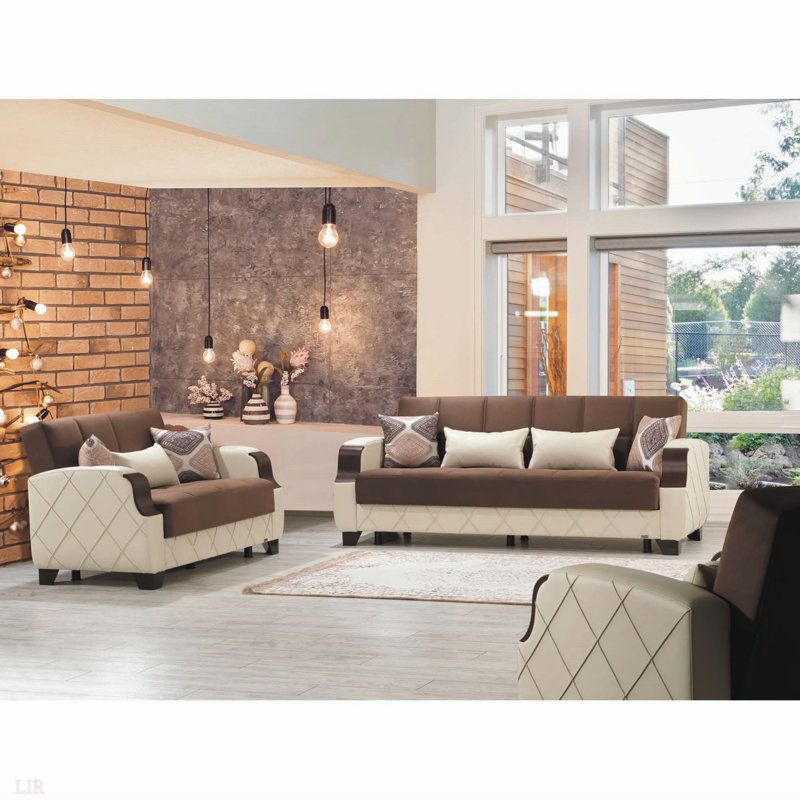 Causeuse convertible avec rangement PrimeNest Marabella Collection, Brun / Beige
