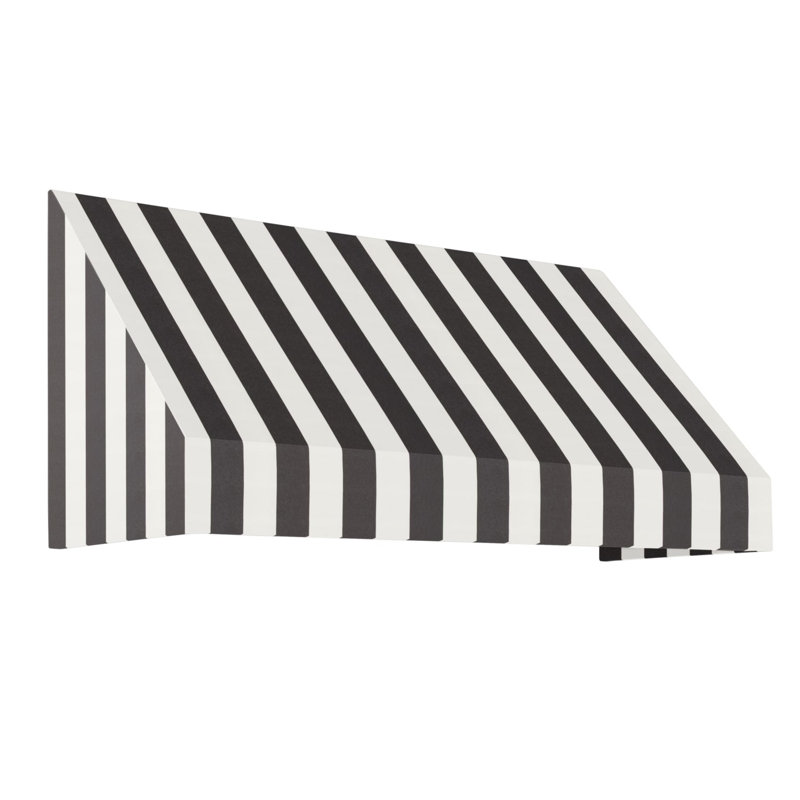 Auvent fixe en tissu acrylique New Yorker Awntech, H 24 po x l 100,5 po x P 36 po, Rayures noires et blanches