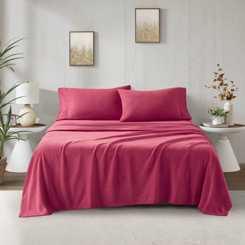 Micro Fleece Sheet Set, Queen Sheet Set with 2 Pillowcases, Red