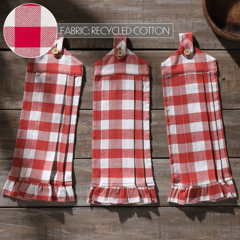 Red and White Buffalo Check Cotton Kitchen Towel Set of 3