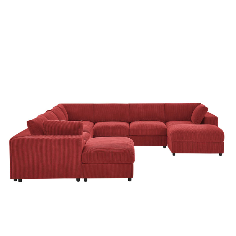 Canapé modulaire rembourré en velours Carforks, Red Corduroy