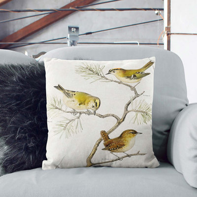 Eurasian Wren and Goldcrest Birds by Von Wright Cushion with Filling