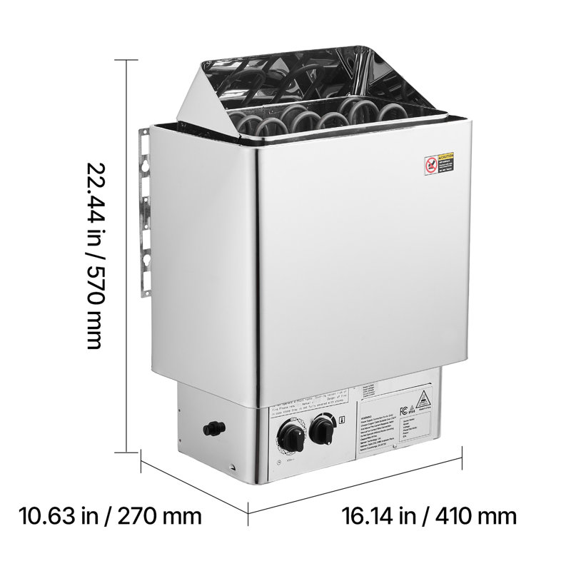 Chaufferette 4,5kw 240v pour les pièces de 105 à 210 pieds cubes, poêle à vapeur sèche avec température et durée mécaniques, acier inoxydable 304, utilisation à long terme dans les espaces de loisirs à domicile, métal argenté électrique