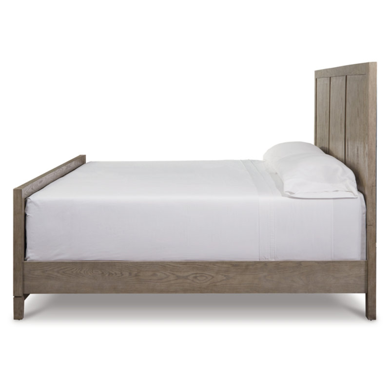 Gray Queen Wood Frame Panel Bed with Headboard