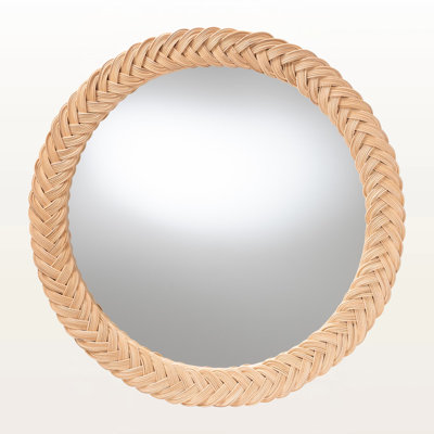 Priscilla Rattan Wall Mirror with Handwoven Braided Wicker Frame, Coastal Boho Wall Decor