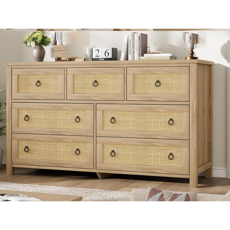 Boho Style Rattan Drawers Dresser
