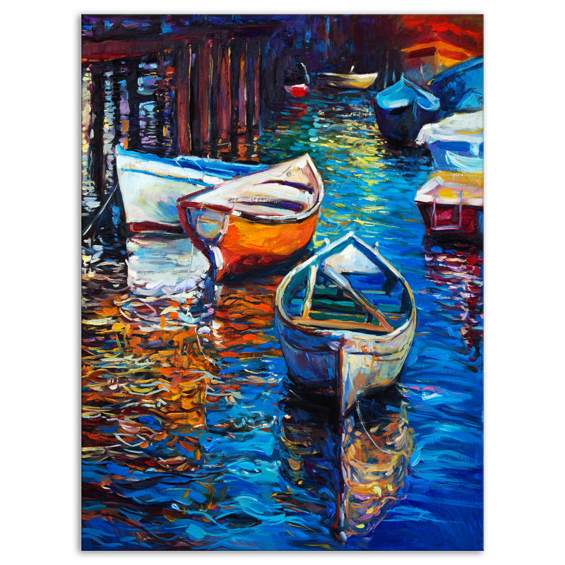 Bateau sur le lac-reproduction d’art sur toile tendue, H 20 po x l 12 po x P 1po