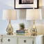 Lampe de table 23 po en verre transparent avec abat-jour en lin blanc et base en nickel poli (ensemble de 2) pour chambre à coucher, bureau, dortoir, table basse, bibliothèque