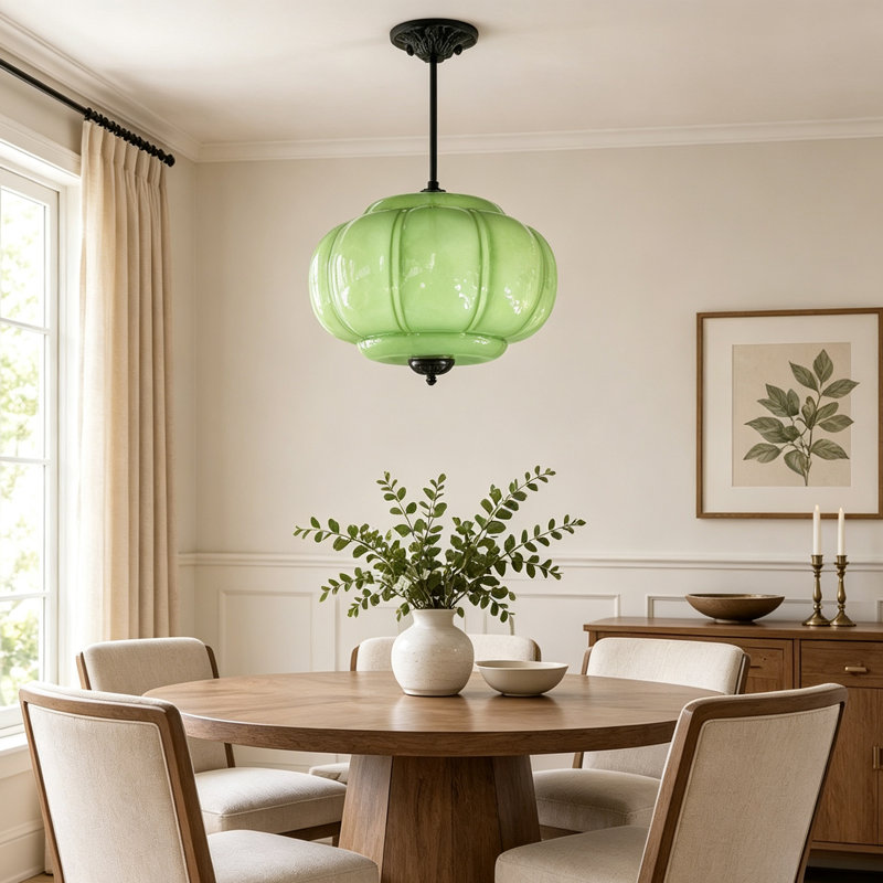 Plafonnier en verre de style citrouille, 2 en 1, convertible en suspension et en plafonnier semi-encastré, avec ampoule E26 à changement de couleur