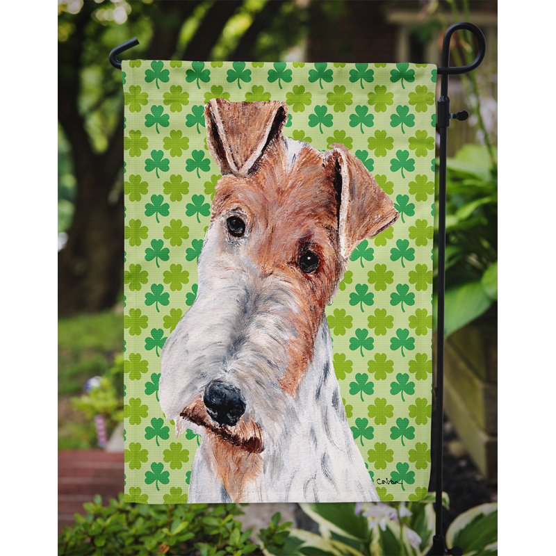 Drapeau de jardin à 2 côtés st. patrick day trèfle, Fox-terrier (gris et brun)