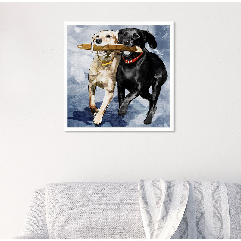 Chiens et chiots «Playtime Blue», reproduction d'art sur toile, H 18 po x l 18 po, Impression encadrée, Photo