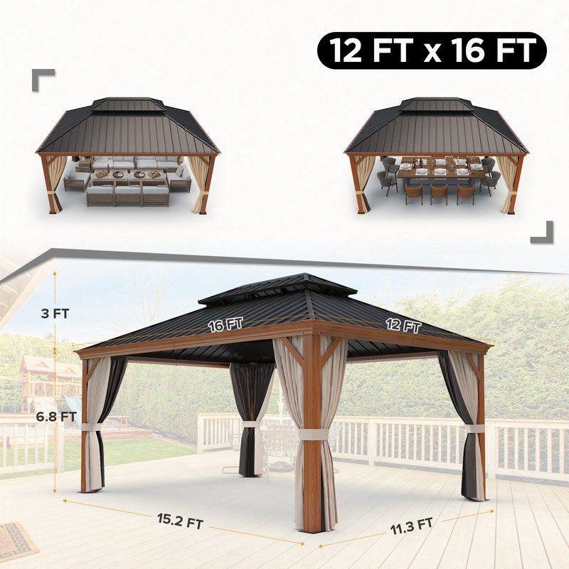 16 pi L 12 pi. D Pavillon de jardin en acier, Bois