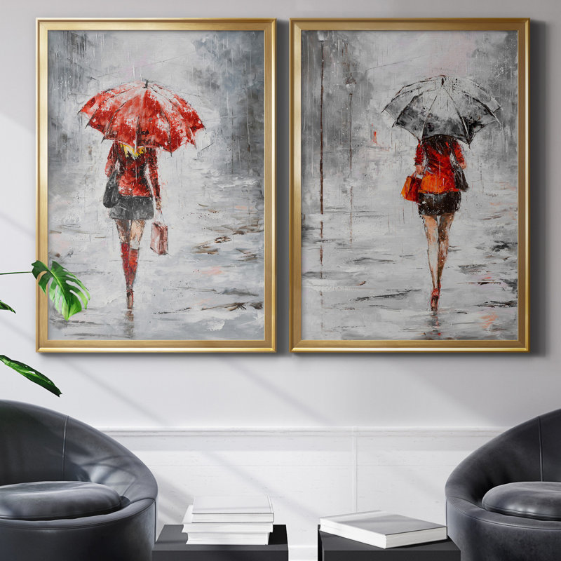 City magasiner III - ensemble de 2 reproductions d'art, H 30,5 po x l 85 po x P 1,5 po, Toile encadrée dorée, Pas de tapis