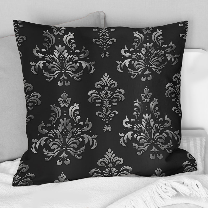 Coussin Damask Floral Glamour I - Glam, H 18 po x H 18 po, Noir, noir, noir, noir
