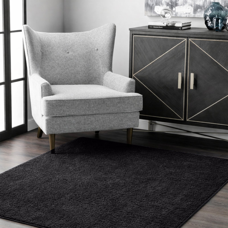 Luxury Pashmina Rug High Low Pile Bedroom Carpet , 160x230 cm, Black