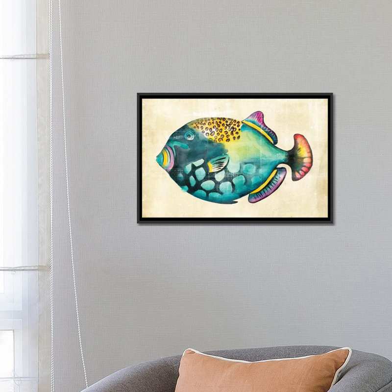 «Aquarium Fish IV», reproduction d'art sur toile, H 18 po x l 26 po x P 1,5 po, Toile avec cadre flottant noir, Pas de tapis