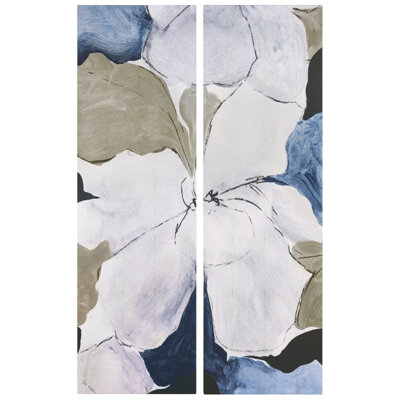 "Floral Serenity I & II", ensemble de fleurs abstraites sur toile chagrin argentée, ensemble d'art mural