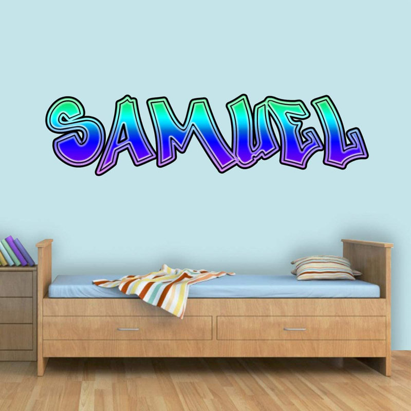 Adhésif décoratif graffiti personnalisé, Bleu / vert, H 12 po x l 40 po