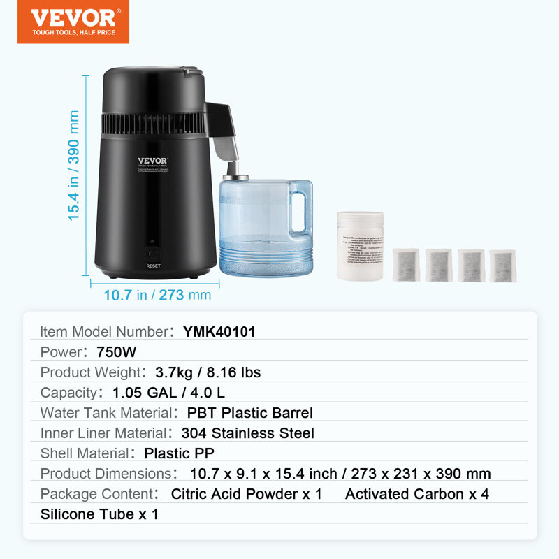 Intérieur du comptoir de la machine de purificateur d'eau 4V VEVOR, Noir mat